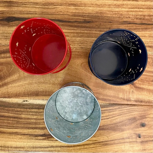 4th Of July Decor Patriotic Metal Tin Buckets with Stars Red Blue Silver 18 PCS - Picture 7 of 12
